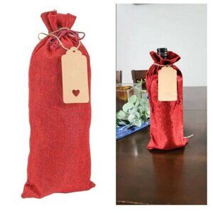 4Pcs Red Burlap Wine Bags, Twine & Tags for Wine Bottle Gifts, Reusable Bags